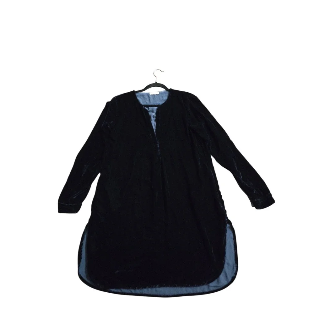 Free People X CP Shades Jacey Blue Velvet Part Silk Tunic Dress‎ Pockets Size S